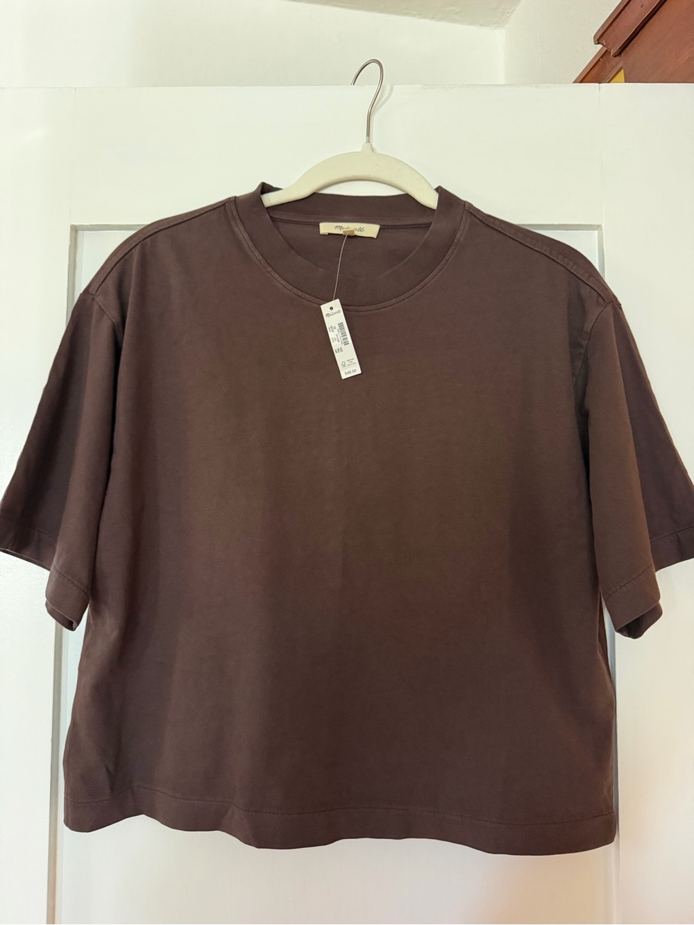 NWT Madewell Women's Boxy Cropped Tee in All day Jersey T-Shirt, Chicory Brown